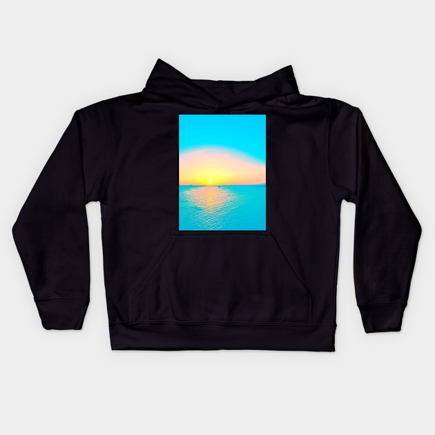 Romantic summer sunset and a sailing boat in the sea Kids Hoodie by KINKDesign